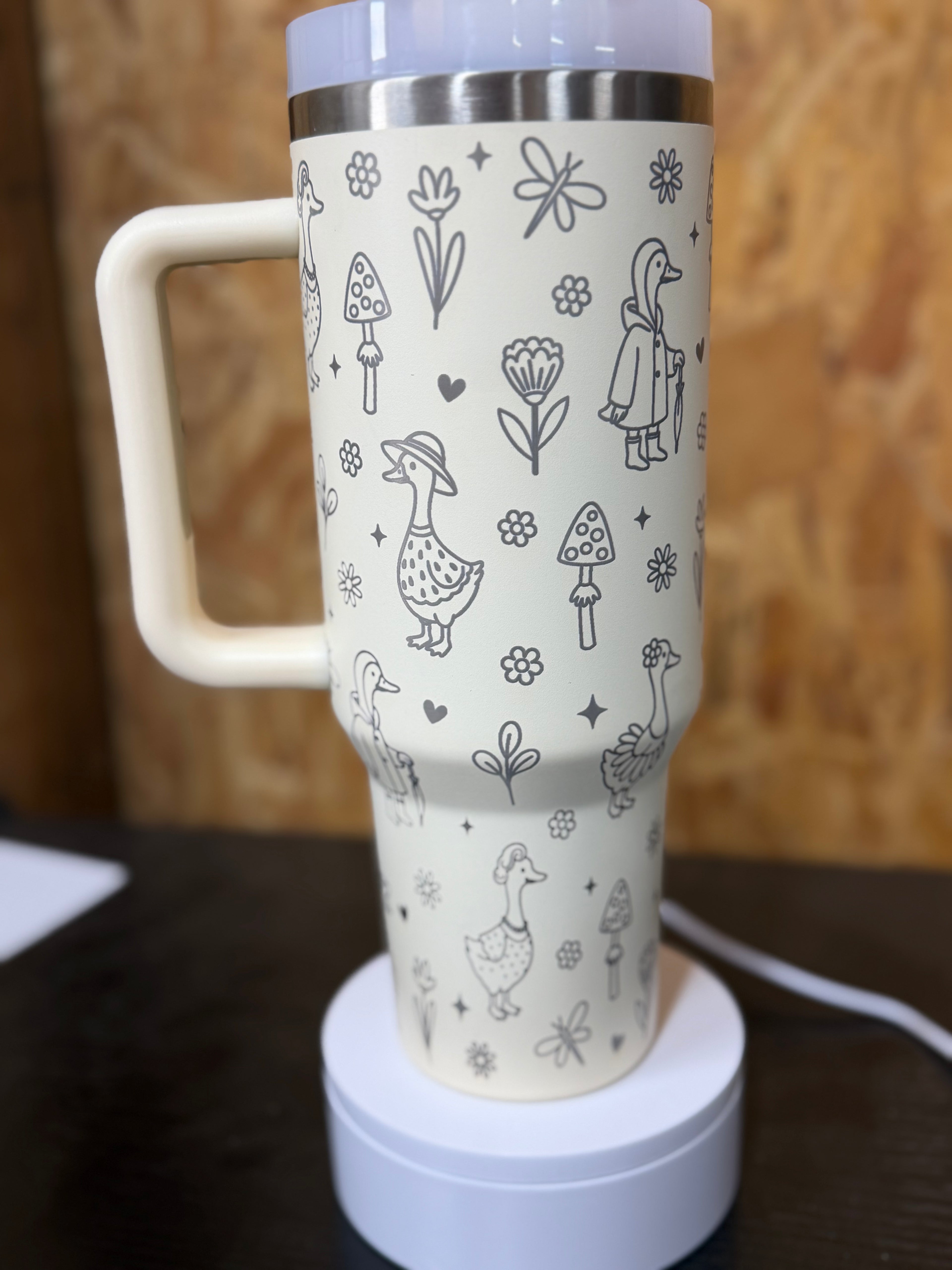 40oz Tumbler Stainless Steel Goose & Mushroom Wrap - Cream