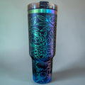 40oz Floral Peonies Rainbow Plated - Black Tumbler