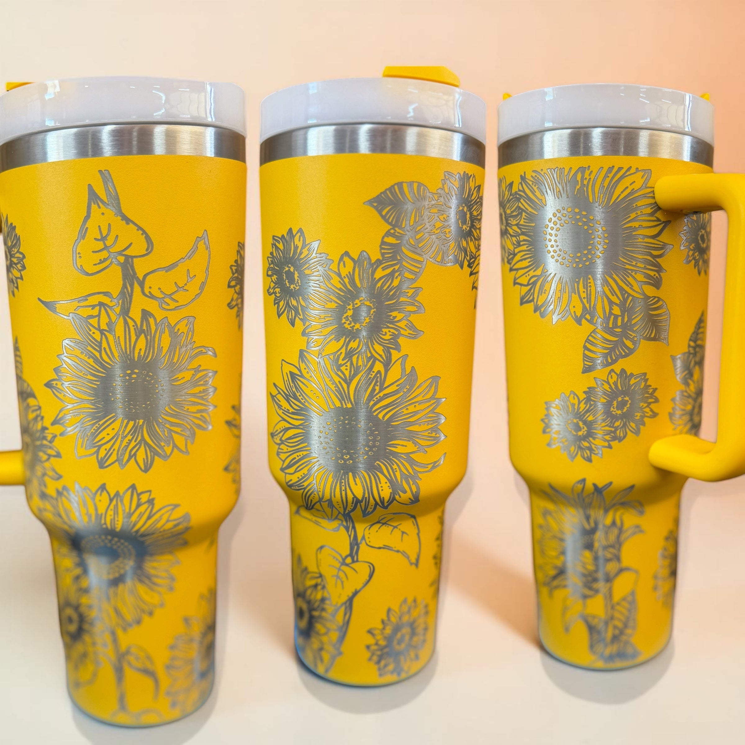 40oz Sunflower Engraved - Yellow Tumbler