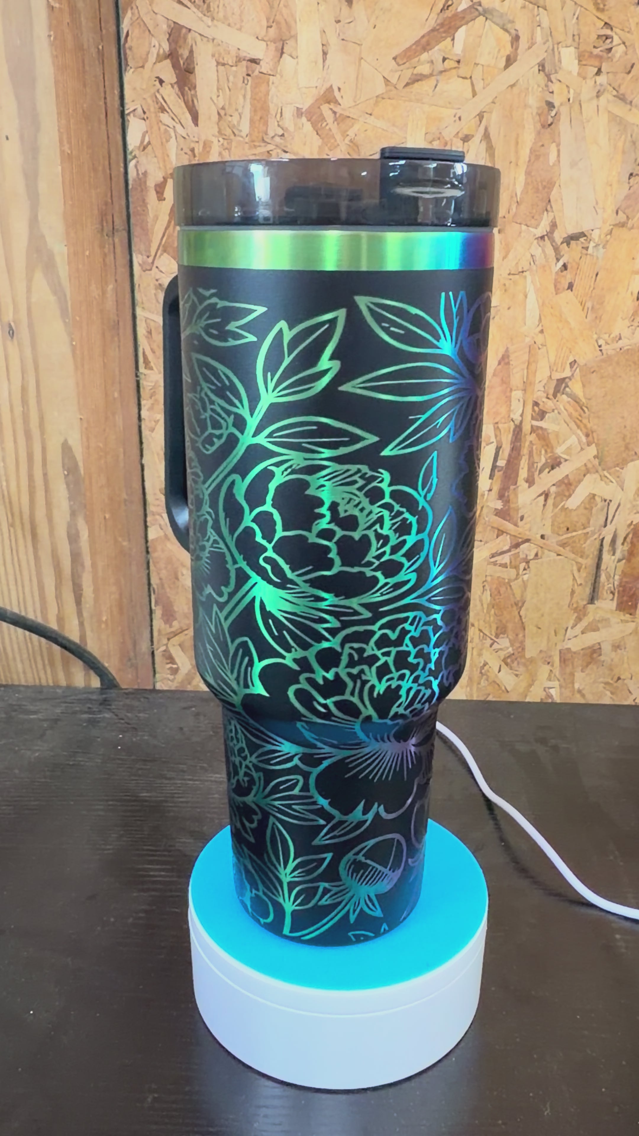 40oz Floral Peonies Rainbow Plated - Black Tumbler
