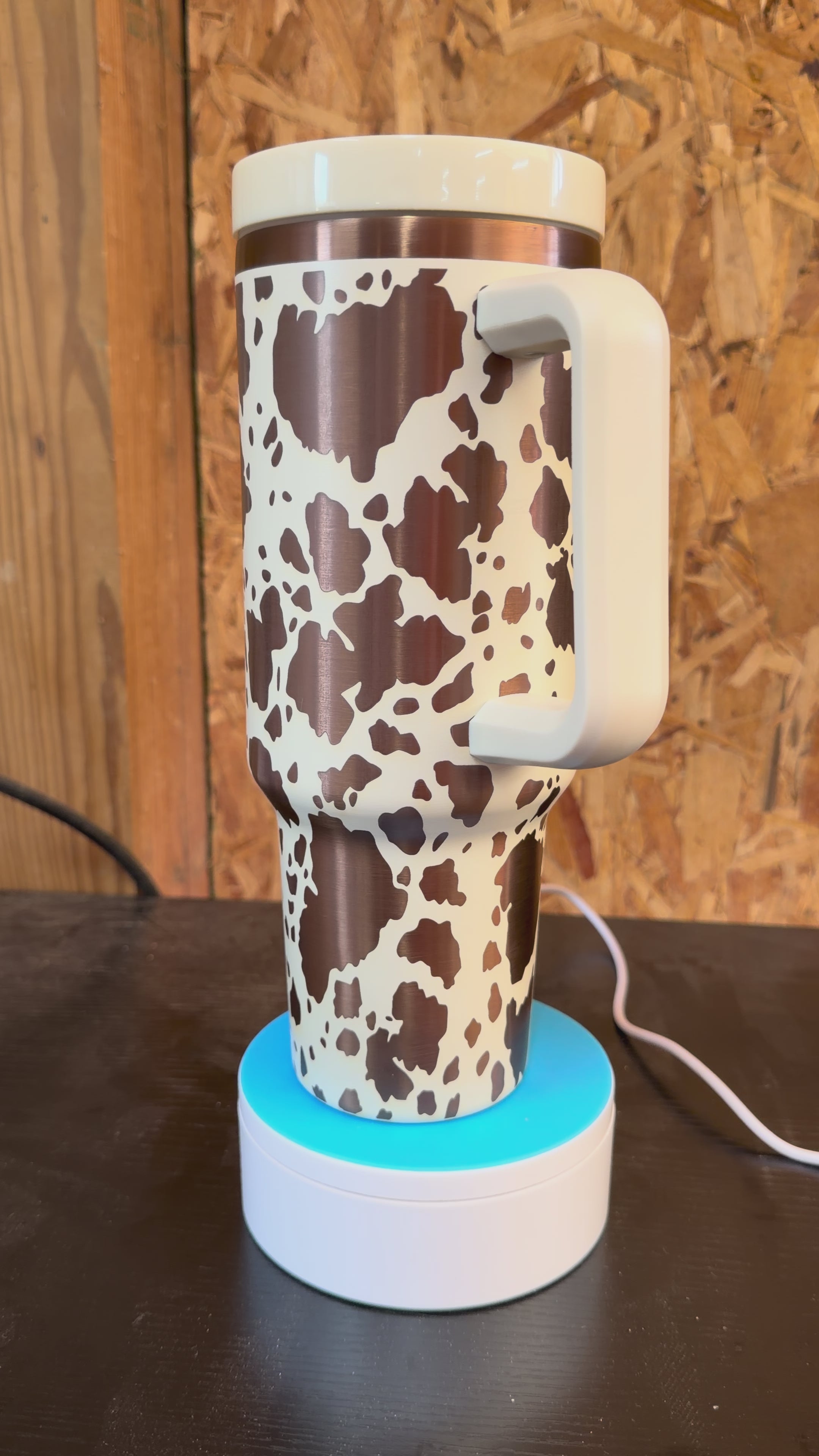 40oz Cow Print Tumbler - Cream/Copper Plated